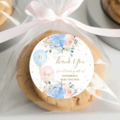 Blauw Roze Ballonnen Bloemen Tweeling Baby shower Ronde Sticker