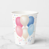 Blauw Roze Ballonnen & Confetti Genderneutraal Papieren Bekers (Achterkant)
