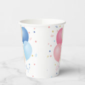 Blauw Roze Ballonnen & Confetti Genderneutraal Papieren Bekers (Links)