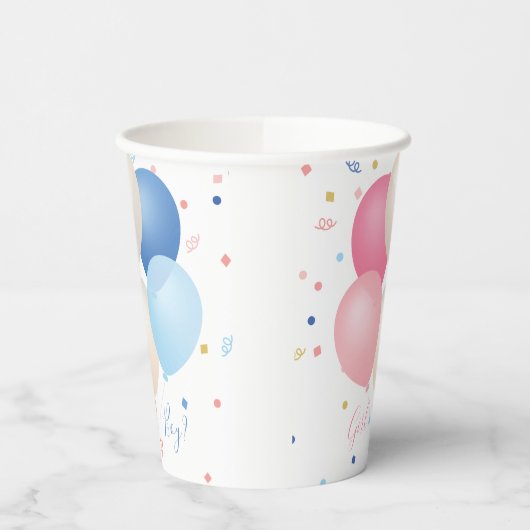 Blauw Roze Ballonnen & Confetti Genderneutraal Papieren Bekers (Links)