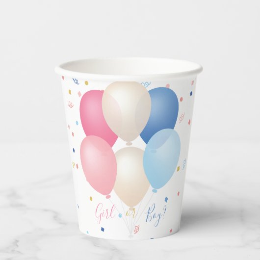 Blauw Roze Ballonnen & Confetti Genderneutraal Papieren Bekers (Voorkant)