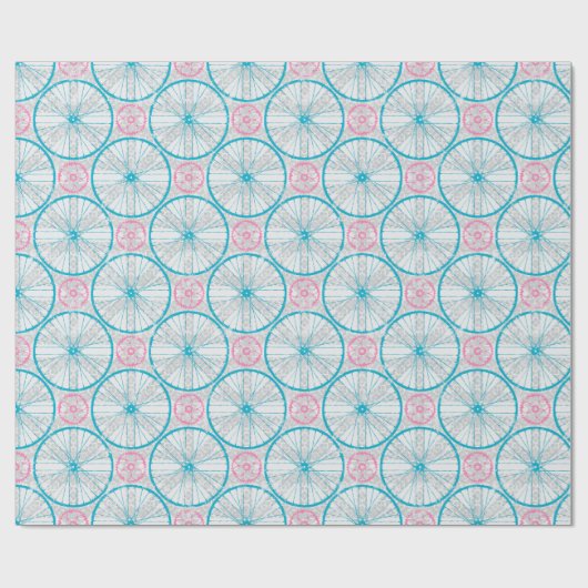 Blauw roze - Bike Wheels Pattern Cadeaupapier (Vlak)