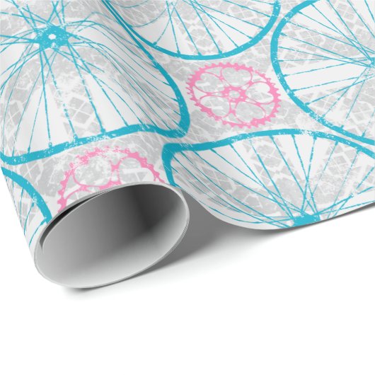Blauw roze - Bike Wheels Pattern Cadeaupapier (Rol Hoek)