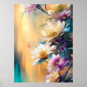 Blauw Roze Blauwgroen Cream Flowers Mooie Bloemen Poster