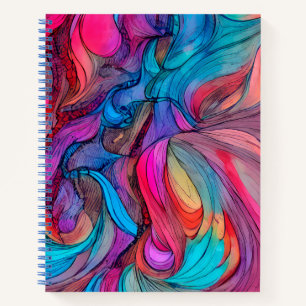 Blauw roze Blauwgroen Lila Waterverf Inkt Abstract Notitieboek