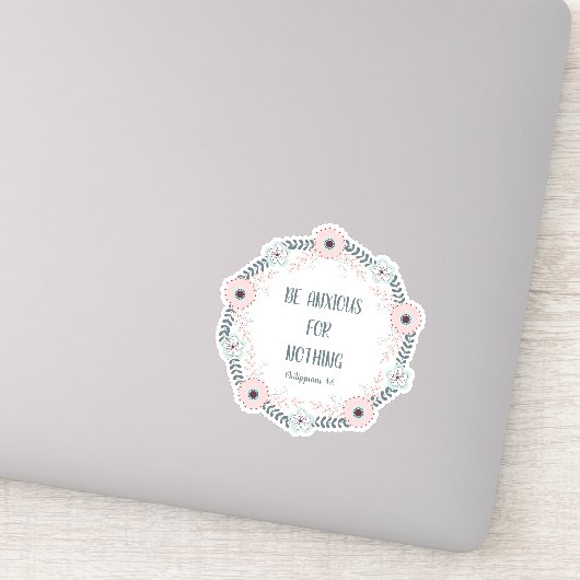 Blauw Roze Bloem Bijbelvers Angst Sticker (Detail)