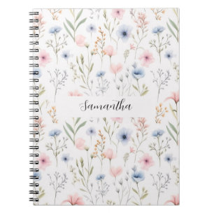 Blauw roze bloem gepersonaliseerd notitieboek