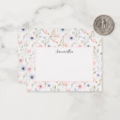 Blauw roze bloem gepersonaliseerd notitiekaartje (Voorkant / Achterkant in situ)