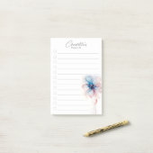 Blauw roze bloem gepersonaliseerde to-do lijst post-it® notes (Op bureau)