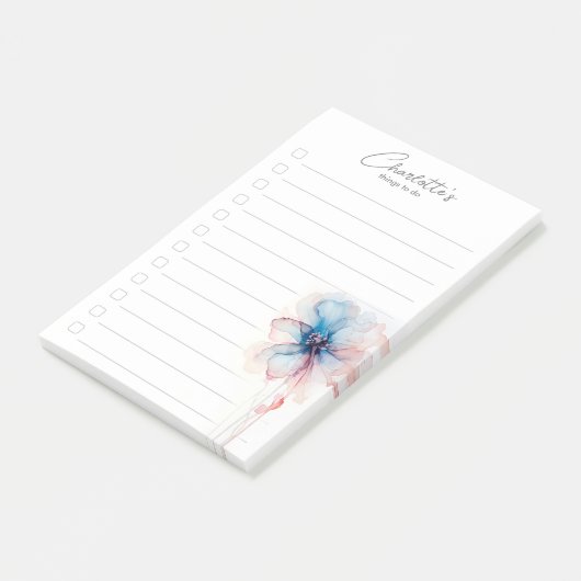 Blauw roze bloem gepersonaliseerde to-do lijst post-it® notes (Schuin)
