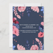 Blauw Roze Bloem Wit Letters Bruidsmeisje Uitnodig Kaart (Achterkant)