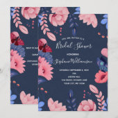 Blauw Roze Bloem Wit Letters Bruidsmeisje Uitnodig Kaart (Voorkant / Achterkant)