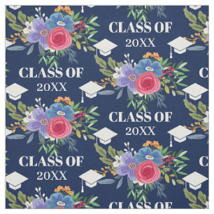 Blauw Roze Bloemen Afstuderen Klasse van Patroon Stof