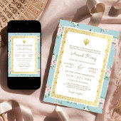 Blauw Roze Bloemen Anand Karaj Punjabi Sikh Bruilo Kaart