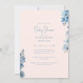 Blauw & Roze Bloemen Baby shower Kaart (Voorkant)