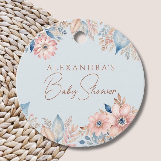 Blauw Roze Bloemen Boho Chic Baby shower Dank u Bedankjes Labels