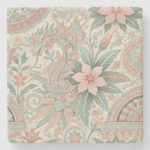 Blauw Roze Bloemen Boho Indonesische Batik Waterve Stenen Onderzetter