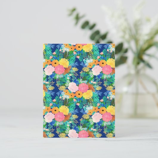 blauw roze bloemen Boho-ontwerp Feestdagenkaart (Staand voorkant)