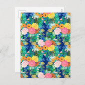  blauw roze bloemen Boho-ontwerp Feestdagenkaart (Voorkant / Achterkant)