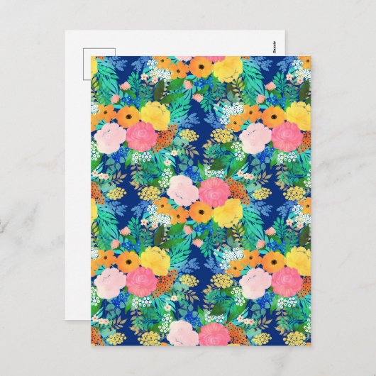  blauw roze bloemen Boho-ontwerp Feestdagenkaart (Voorkant / Achterkant)