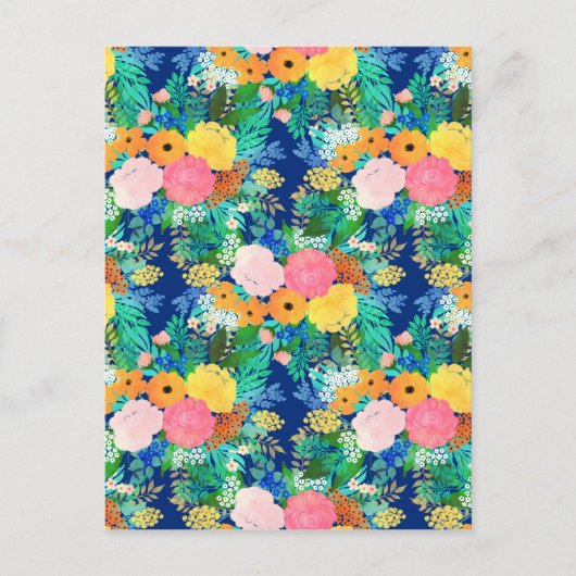  blauw roze bloemen Boho-ontwerp Feestdagenkaart (Voorkant)
