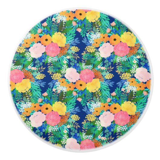  blauw roze bloemen Boho-ontwerp Keramische Knop (Voorkant)