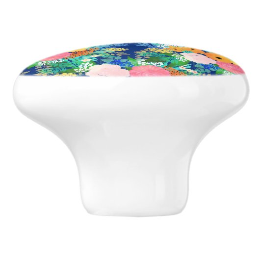  blauw roze bloemen Boho-ontwerp Keramische Knop (Zijkant)