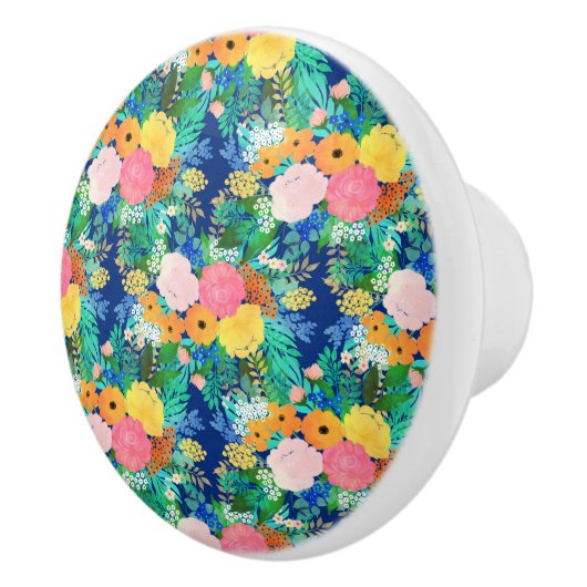  blauw roze bloemen Boho-ontwerp Keramische Knop (Rechts)