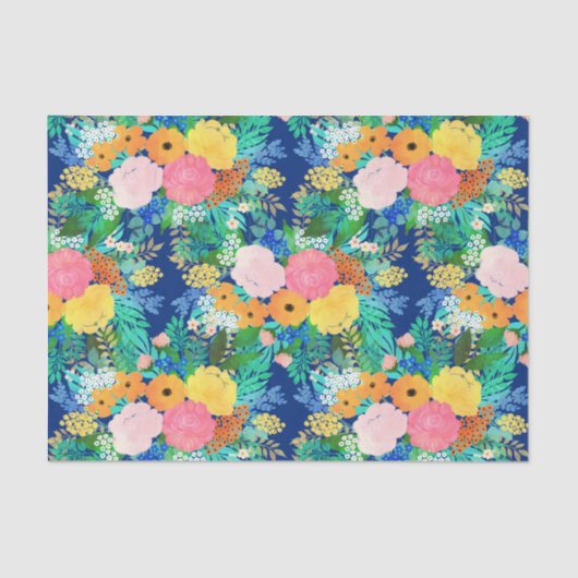  blauw roze bloemen Boho-ontwerp Tissuepapier (Voorkant)