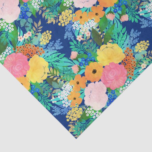 blauw roze bloemen Boho-ontwerp Tissuepapier (Detail)