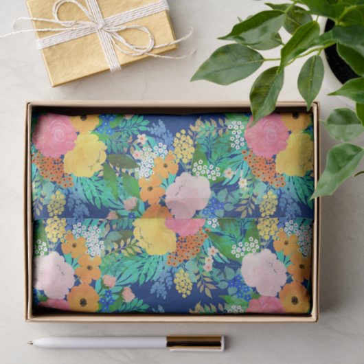 blauw roze bloemen Boho-ontwerp Tissuepapier (Geschenk)