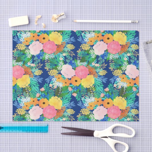blauw roze bloemen Boho-ontwerp Tissuepapier (Craft)