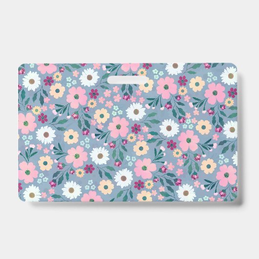  Blauw Roze Bloemen Botanisch Badge (Voorkant)