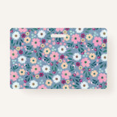  Blauw Roze Bloemen Botanisch Badge (Achterkant)