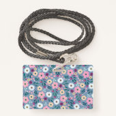  Blauw Roze Bloemen Botanisch Badge (Achterkant met draagriem)