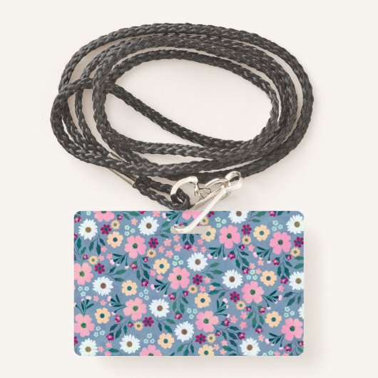  Blauw Roze Bloemen Botanisch Badge (Voorkant met draagriem)