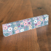  Blauw Roze Bloemen Botanisch Naambordje (Zijkant)