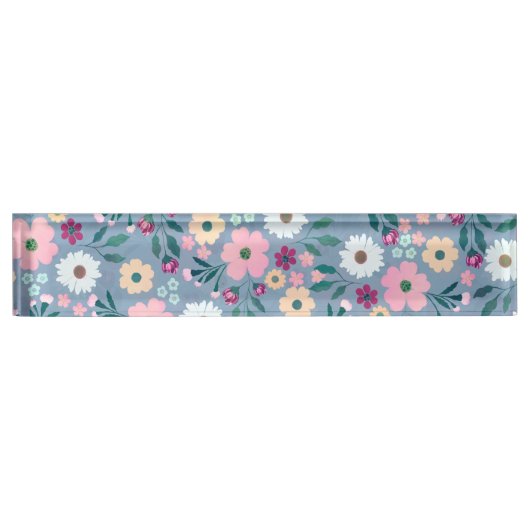  Blauw Roze Bloemen Botanisch Naambordje (Voorkant)