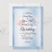 Blauw Roze Bloemen Bruiloft Uitnodiging (Voorkant)