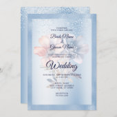 Blauw Roze Bloemen Bruiloft Uitnodiging (Voorkant / Achterkant)