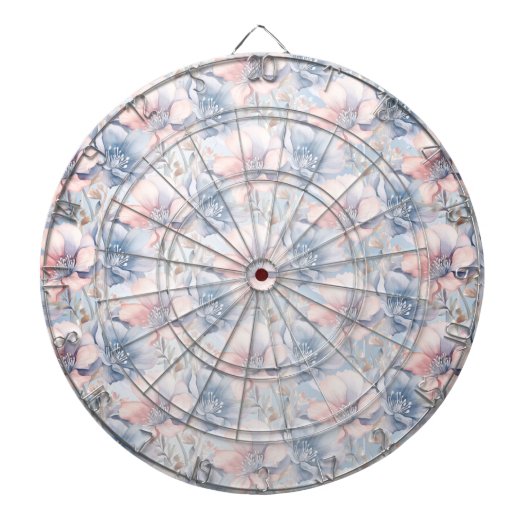 Blauw Roze Bloemen Dartboard Dartbord (Voorkant)