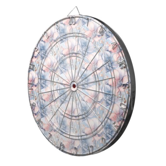 Blauw Roze Bloemen Dartboard Dartbord (Voorkant Rechts)