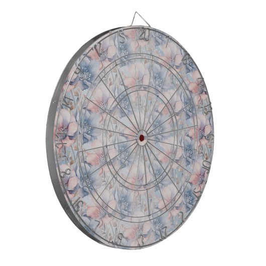 Blauw Roze Bloemen Dartboard Dartbord (Voorkant Links)