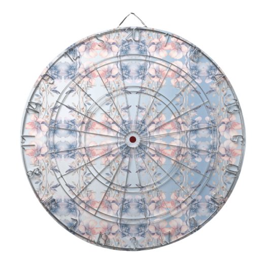 Blauw Roze Bloemen Dartboard Dartbord (Voorkant)