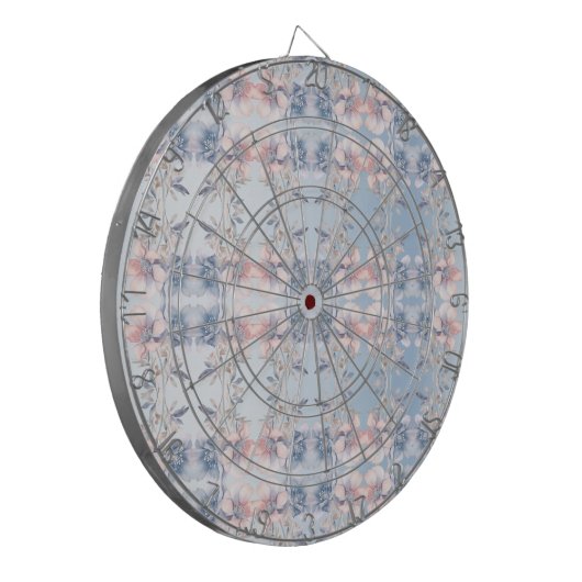Blauw Roze Bloemen Dartboard Dartbord (Voorkant Links)