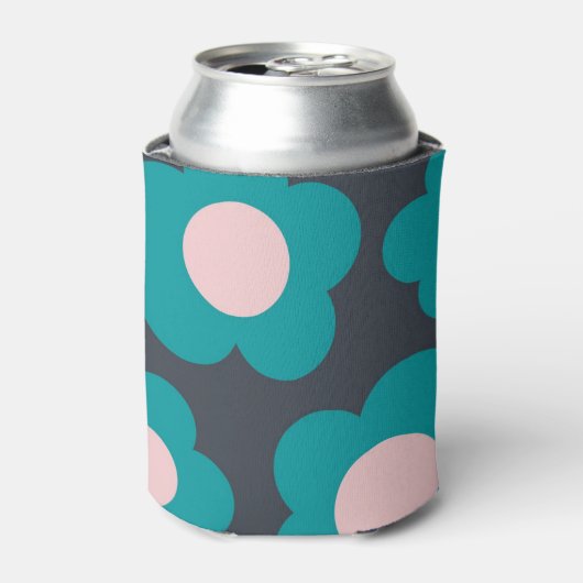 Blauw Roze Bloemen Elegant Tropisch Bloemen Sleeve Blikjeskoeler (Blikje Voorkant)