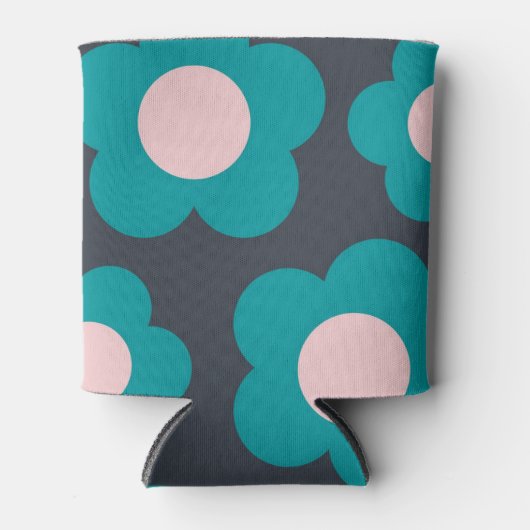 Blauw Roze Bloemen Elegant Tropisch Bloemen Sleeve Blikjeskoeler (Voorkant)