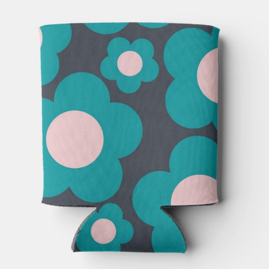 Blauw Roze Bloemen Elegant Tropisch Bloemen Sleeve Blikjeskoeler (Achterkant)