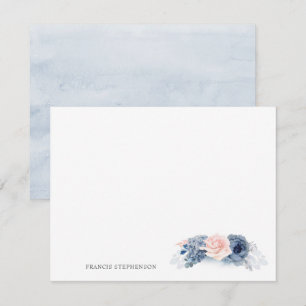 Blauw Roze Bloemen Elegante Volledige Naam of Paar Notitiekaartje