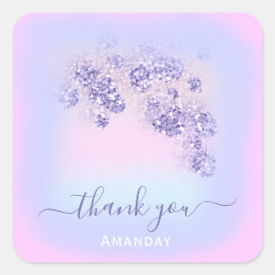 Blauw Roze Bloemen Glitter SWEET16TH Holograph Vierkante Sticker